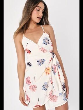 O'Neill Cream Floral-Print Spaghetti-Strap Mini Dress
